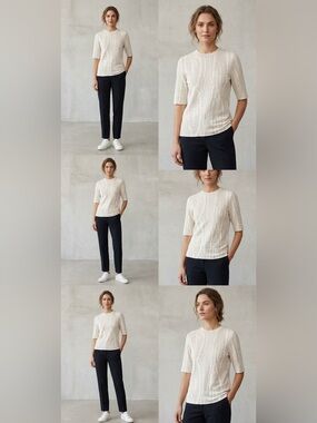 COS Waves Short Sleeve Grey Cream Top Size S